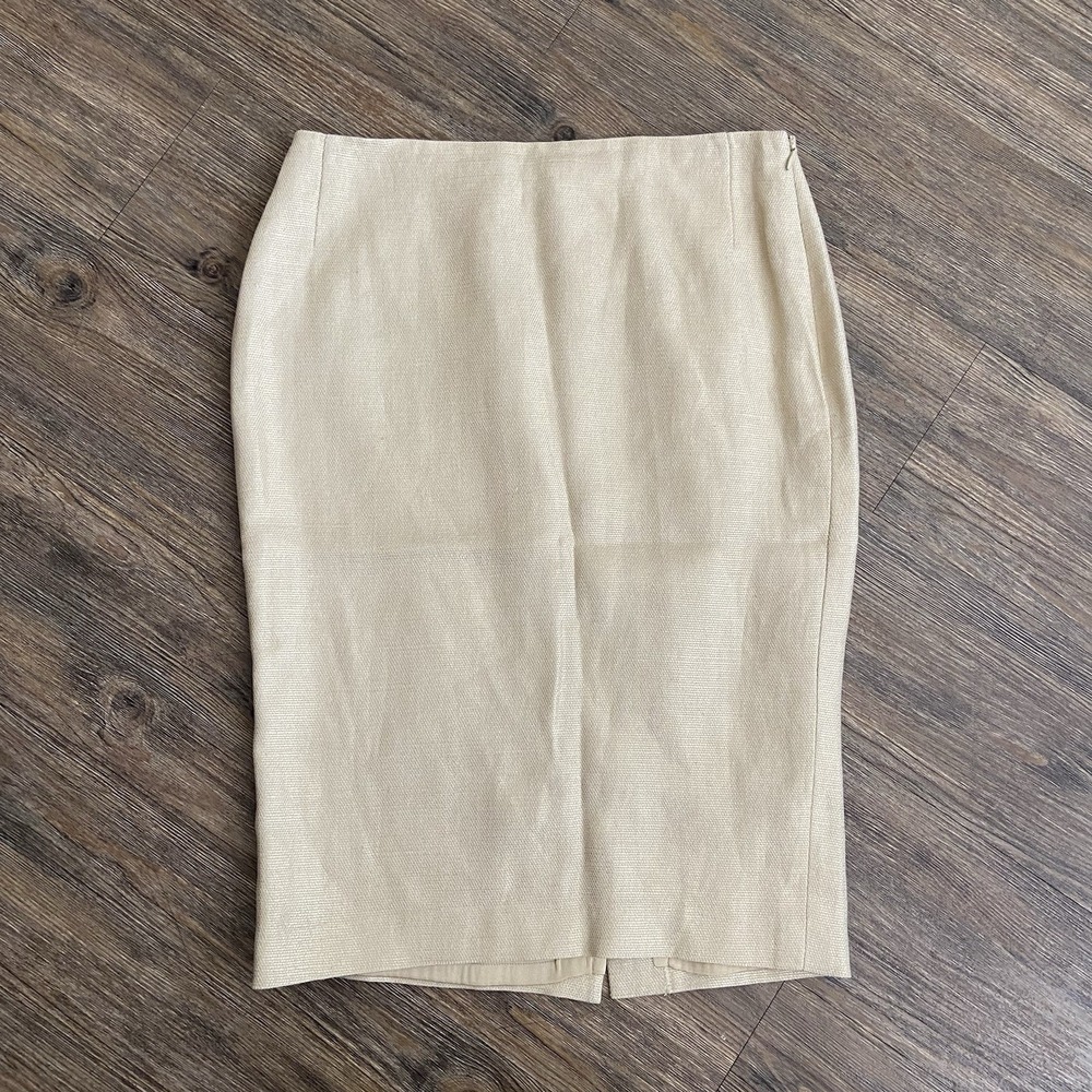 Ralph Lauren Purple Label Gold Metallic Linen Silk Pencil Skirt Size 4 HTF $2500